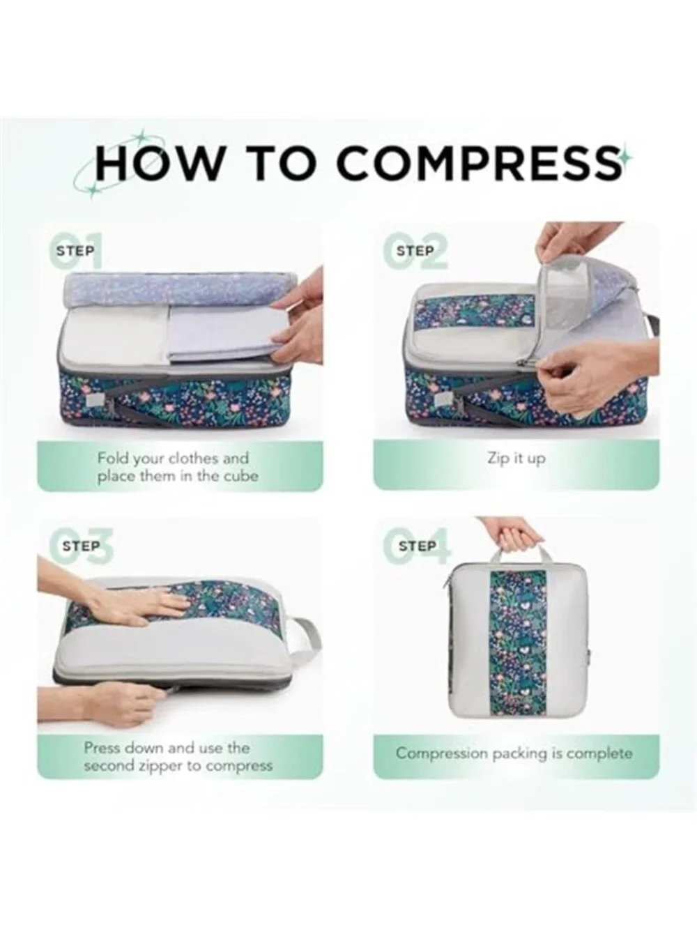 Compression Packing Cubes 8 Piece Travel Organizer Set Luggage Storage Bags
